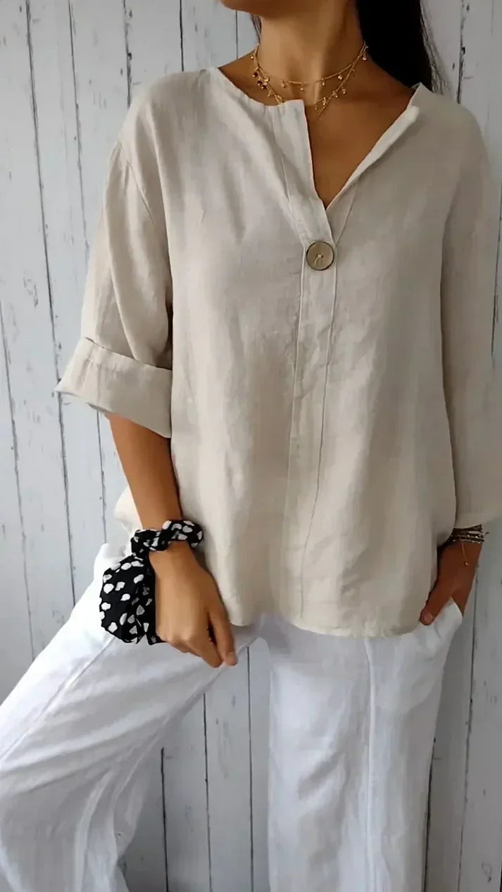 Comfortable Loose Fit V Neck Ladies Top - OutfitLondon