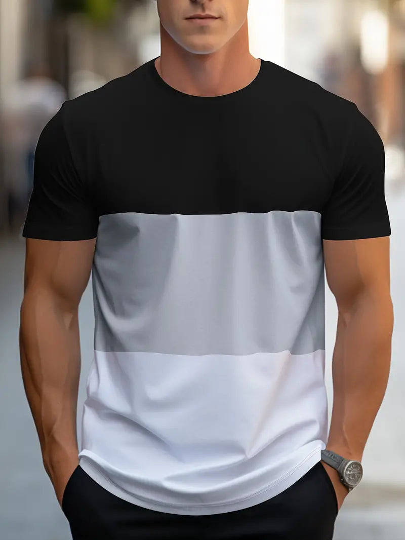 Fashionable Color Block Short Sleeve Tee - OutfitLondon