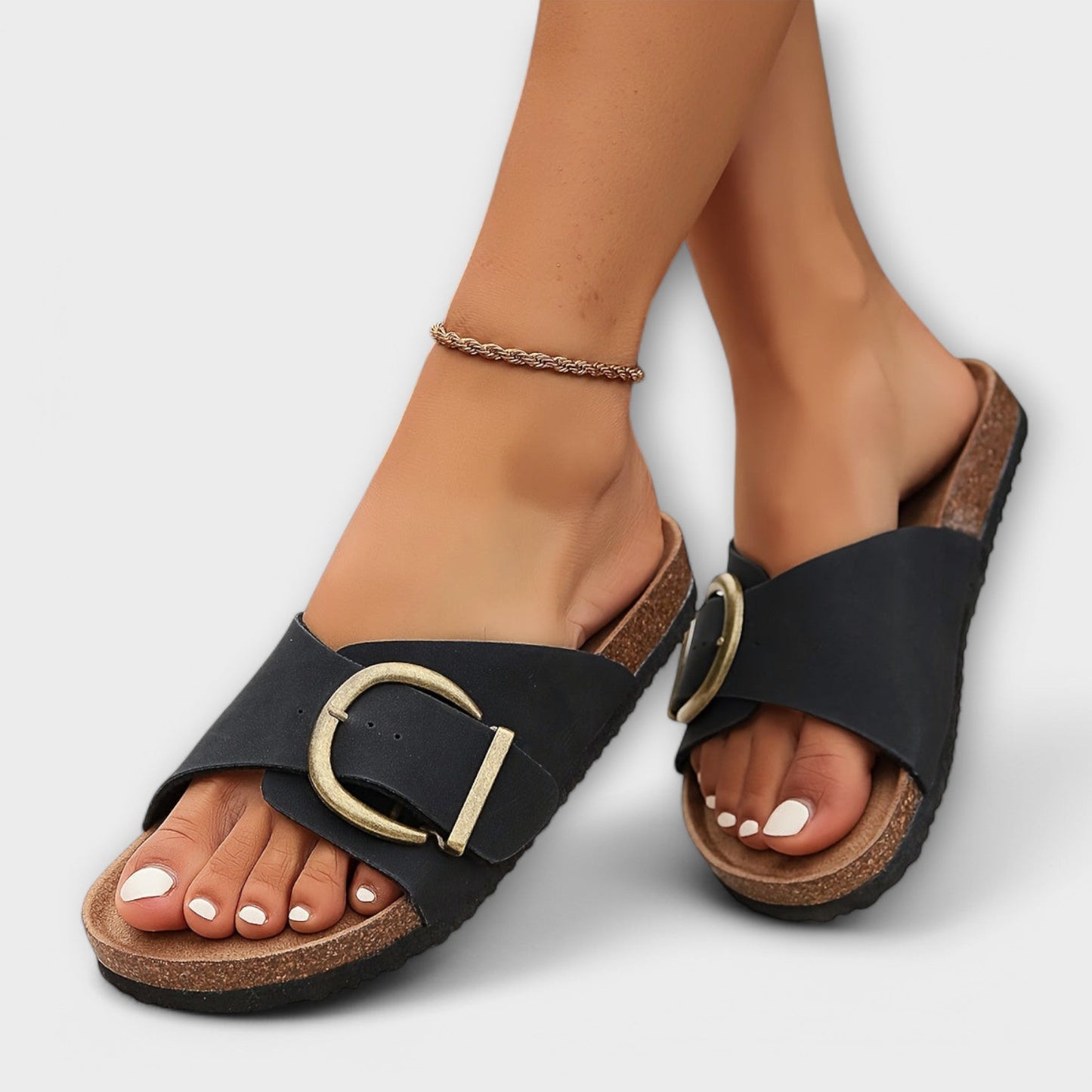 Natural Cork Buckle Women's Summer Sandals - OutfitLondon
