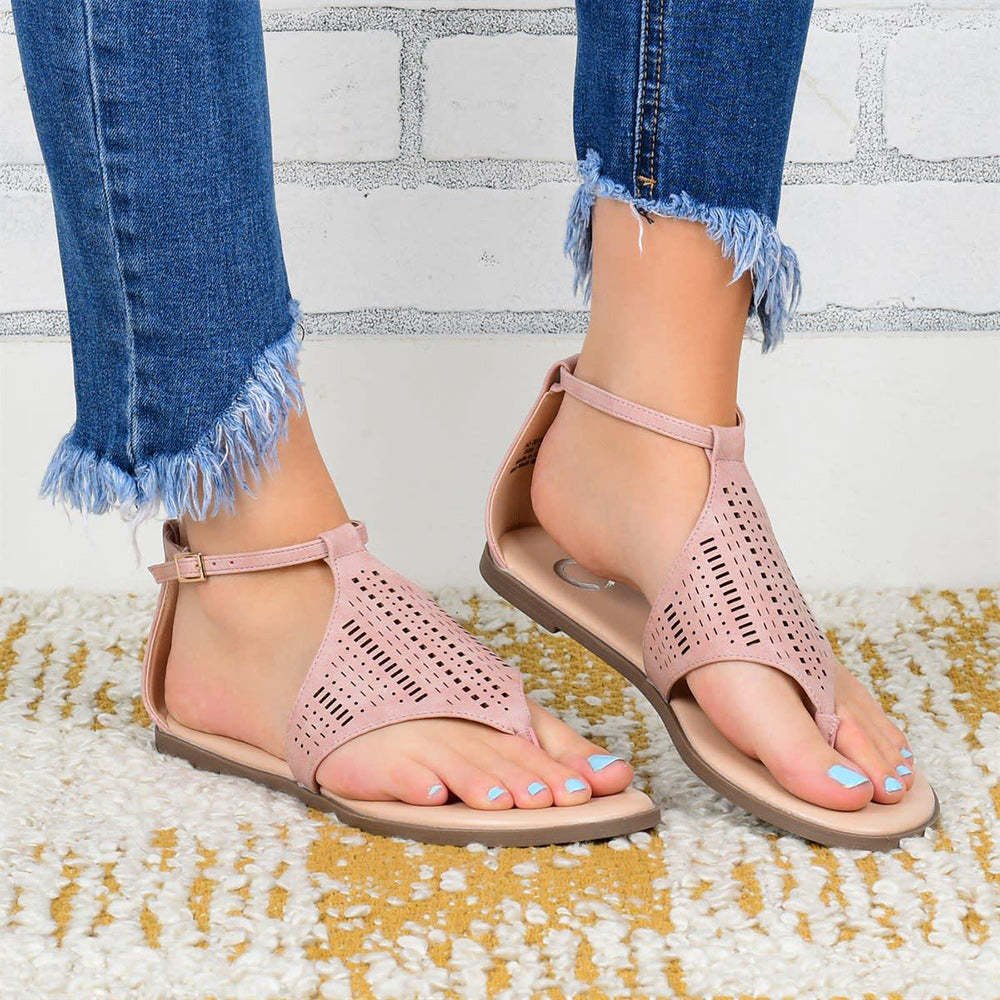Summer Women Roman Style Hollow Clip Toe Thong Flat Sandals Flip Flops