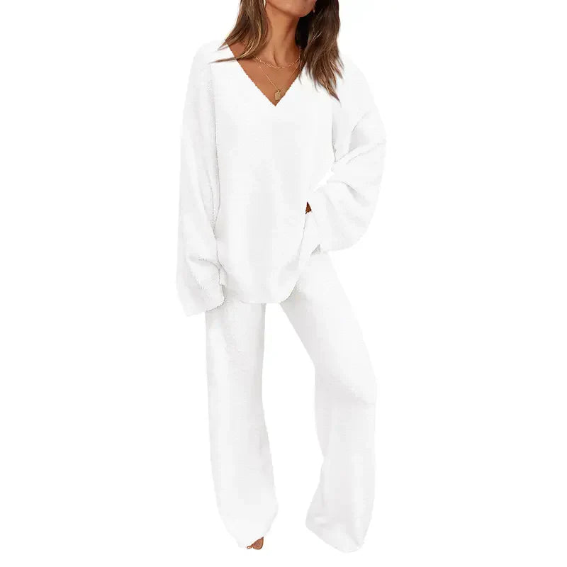 Comfy 2-Piece Loungewear Set Soft Top & Wide Leg Pants