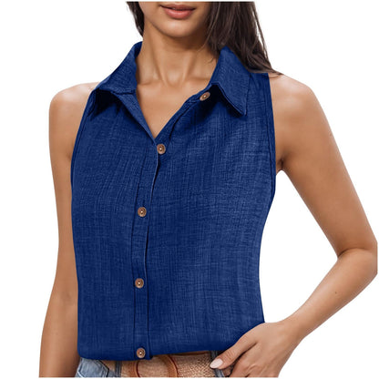 Women's Classic Cotton Button Sleeveless Shirt