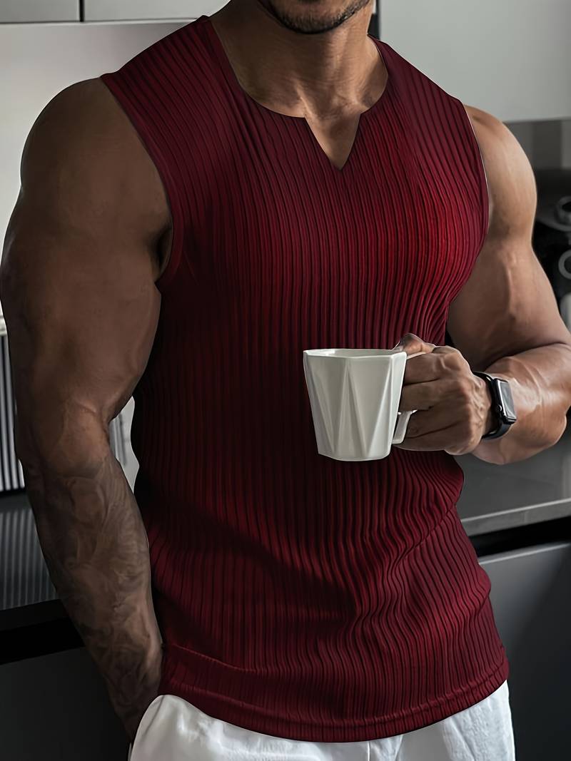 Comfortable Fit V Neck Ribbed Tank Top