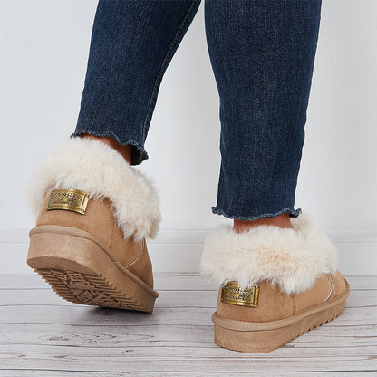 Plush Flats Slip on Snow Boots Faux Fur Lined Loafer Shoes