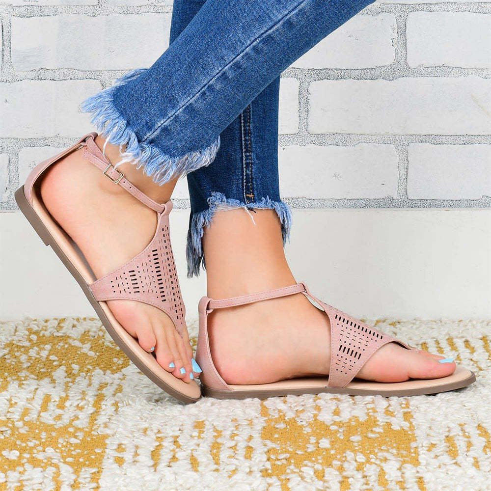 Summer Women Roman Style Hollow Clip Toe Thong Flat Sandals Flip Flops
