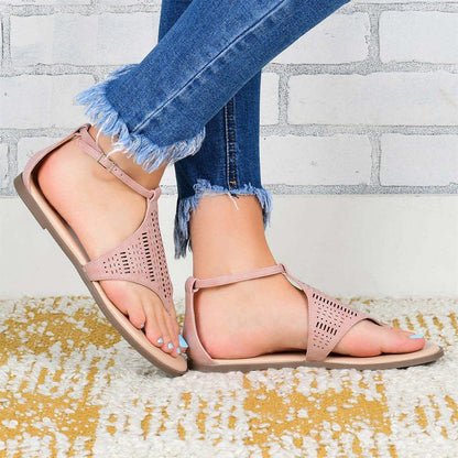 Summer Women Roman Style Hollow Clip Toe Thong Flat Sandals Flip Flops