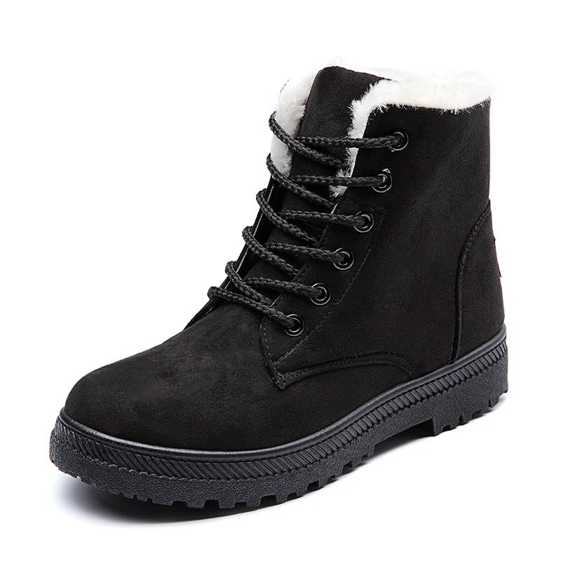 Comfort Warm Fur Flat Waterproof Snow Ankle Boots Cotton Lined Winter Booties
