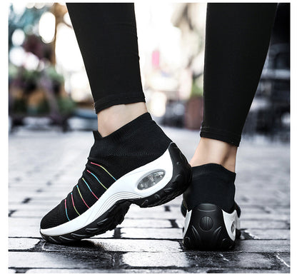 Woman's Striped Pattern Knit Sports Shoes