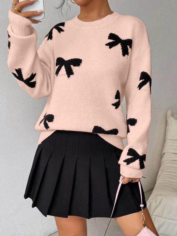 Stylish Bow Pattern Crew Neck Winter Sweater