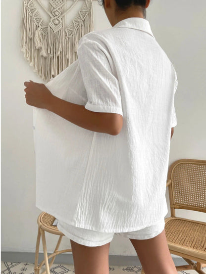 Women's Casual Cotton Loose Fit Shirt and Shorts Set