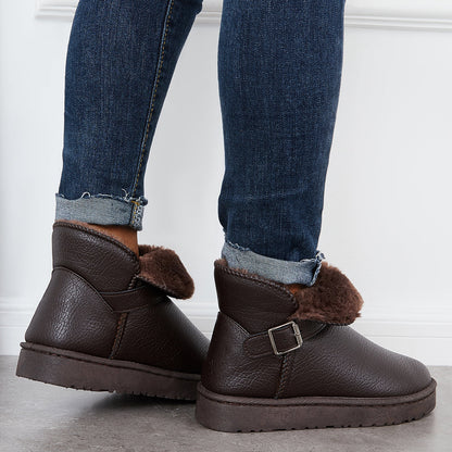Warm Fur Lining Winter Booties Furry Waterproof Ankle Snow Boots