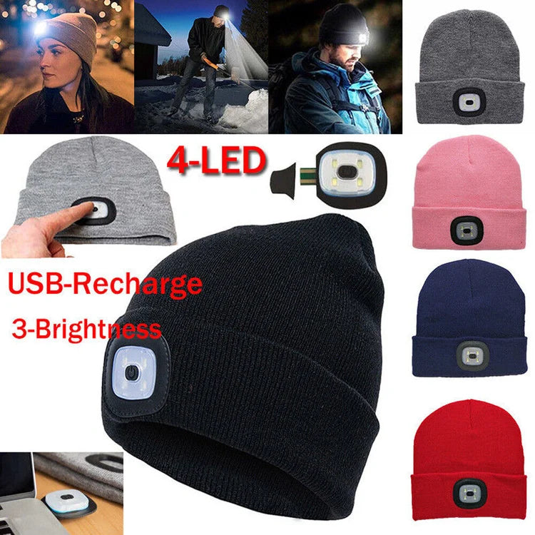 Rechargeable Winter LED Beanie Light