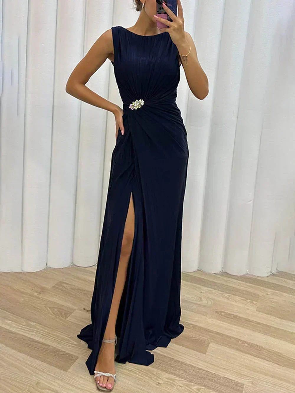 Elegant Floor Length Pleated Formal Dress