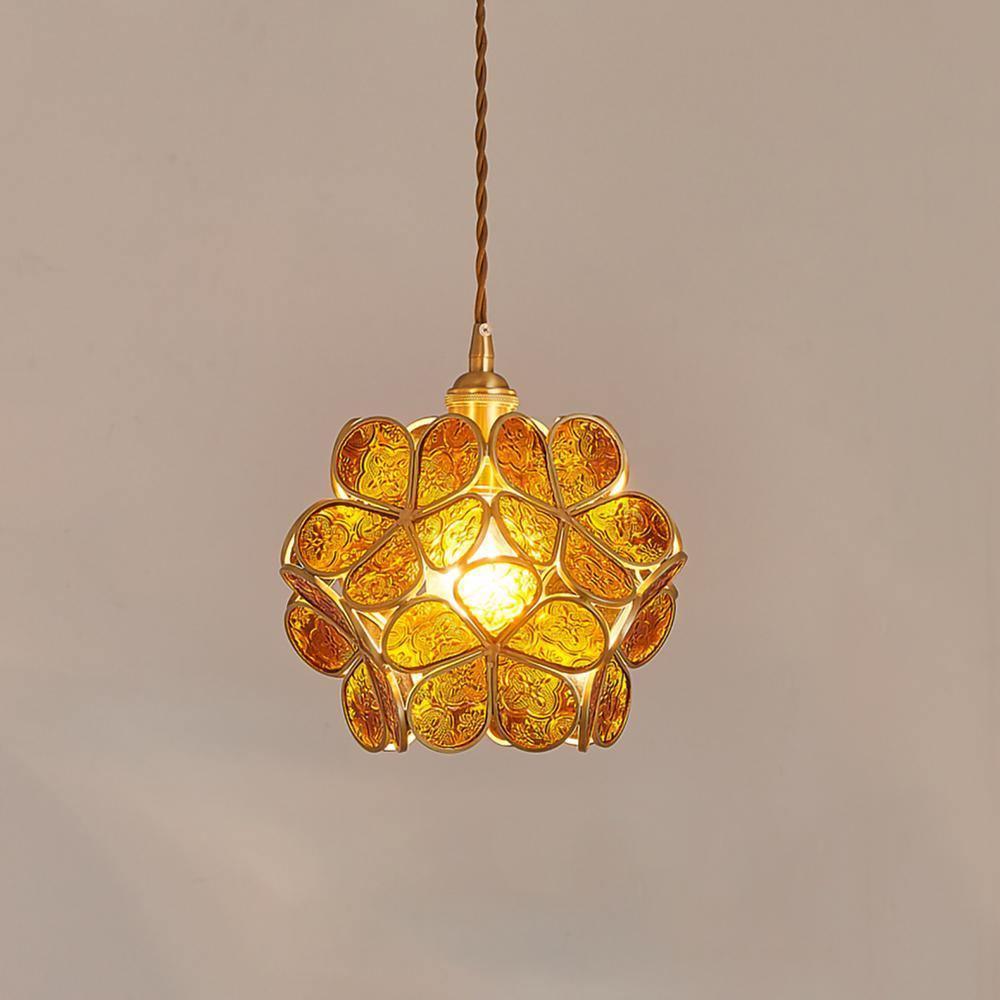 Classic Glass Pendant Light with Brass Accent