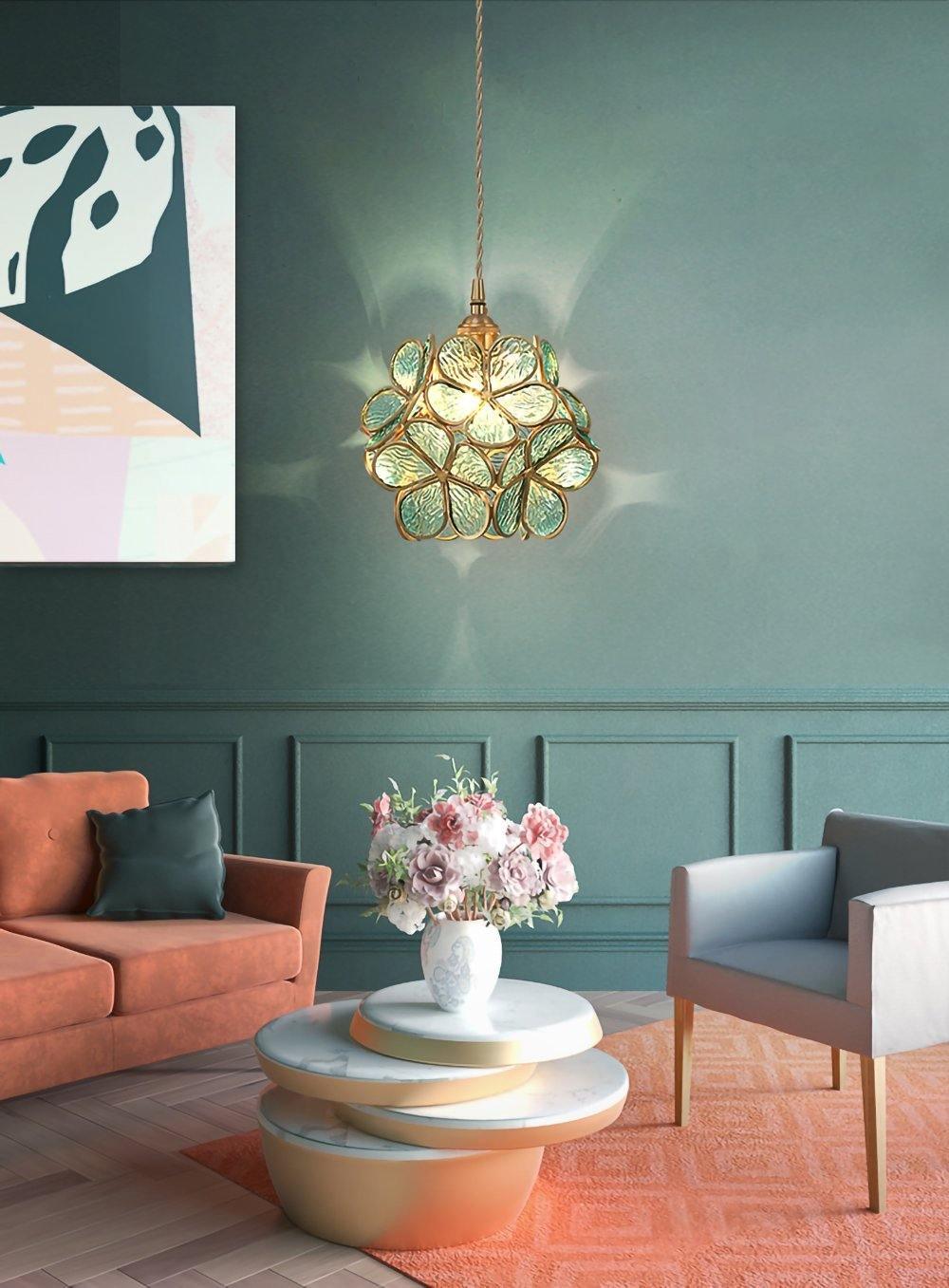 Classic Glass Pendant Light with Brass Accent