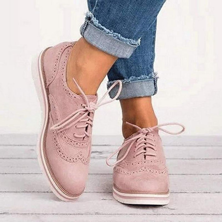 Soft Pink Leather Women's Oxford Shoes - OutfitLondon