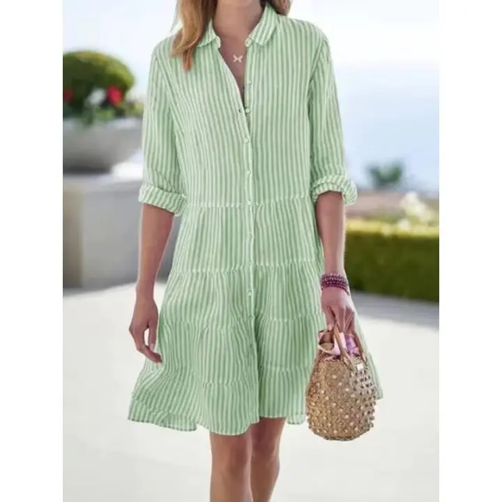 Breathable Cotton Stripe Sundress | Casual Button Front Dress