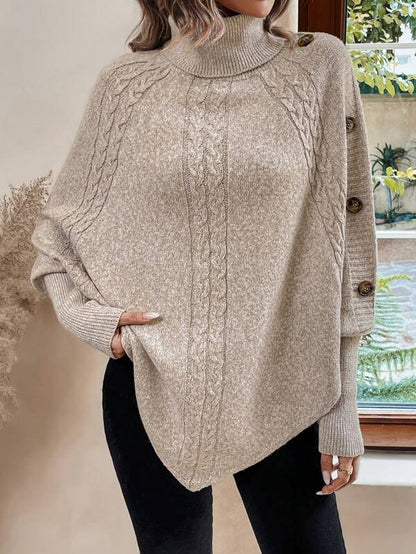 Cozy Ladies Cable Knit Jumper with Puffy Sleeves - OutfitLondon