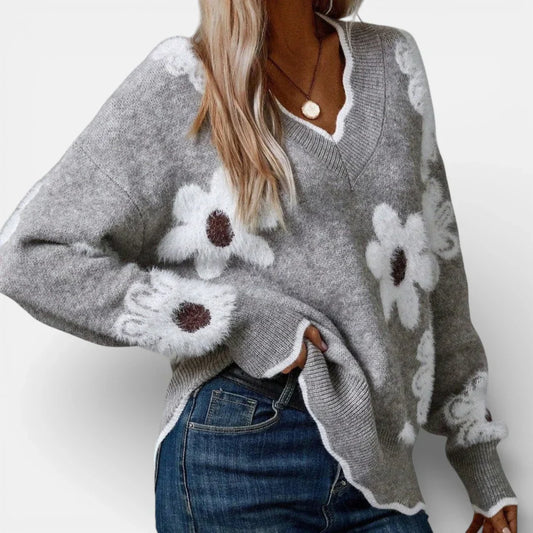 Pretty Flower Pattern Knit Sweater - OutfitLondon