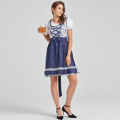 Women's Classic Floral Cotton Dirndl Dress with Apron