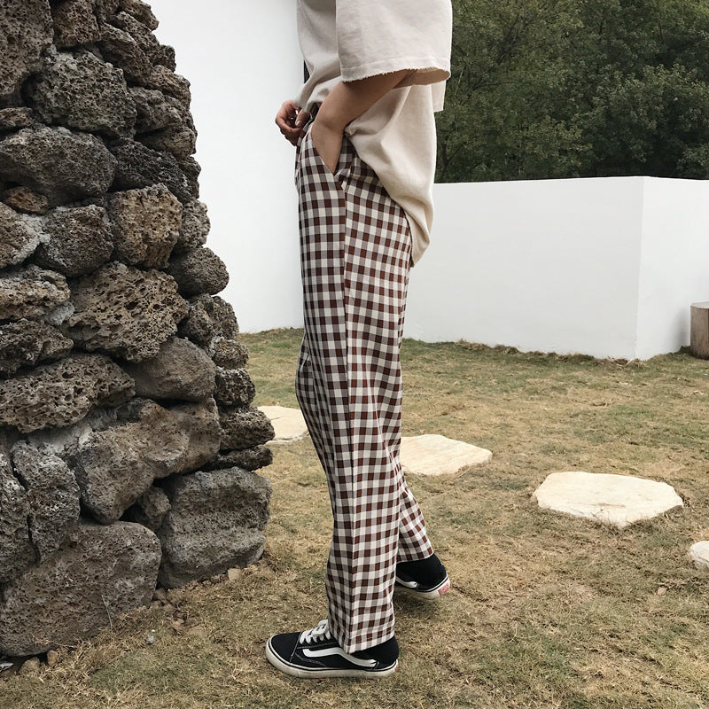 Men's Classic British Plaid Wool Suit Trousers