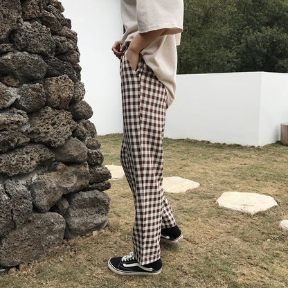 Men's Classic British Plaid Wool Suit Trousers