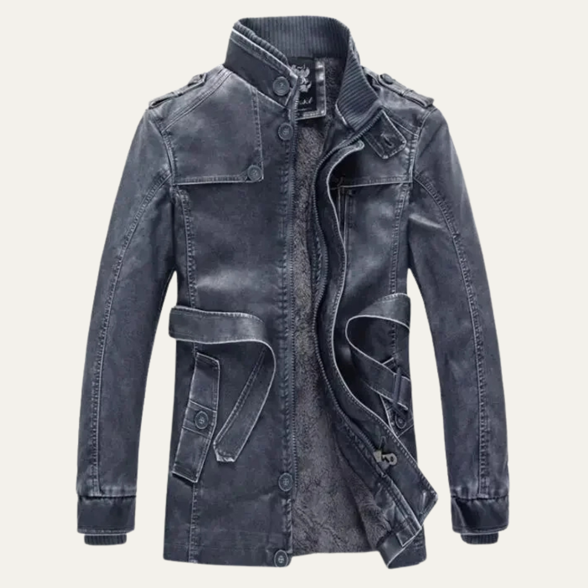 Classic Warm Fleece Lined Leather Coat