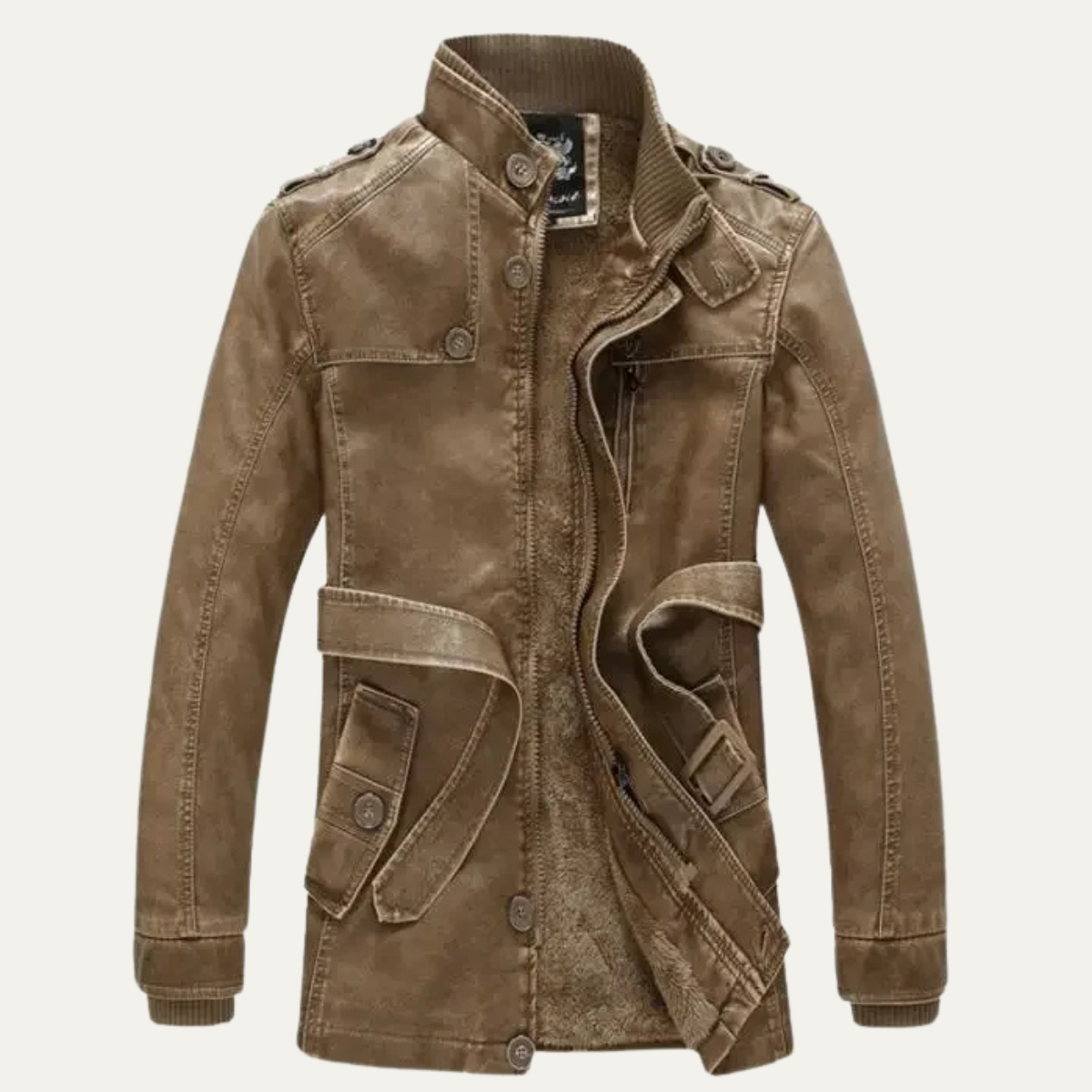 Classic Mens Vintage Fleece Lined Leather Coat - OutfitLondon