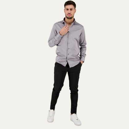 Slim Fit Grey Cotton Dress Shirt for Men
