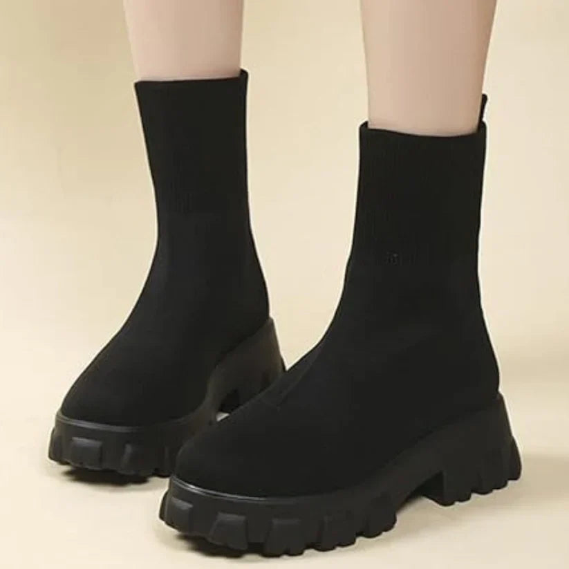 Chic Knit Low Heel Boots