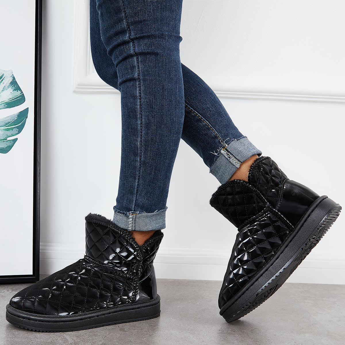 Warm Fur Lined Winter Booties Furry Waterproof Snow Ankle Boots