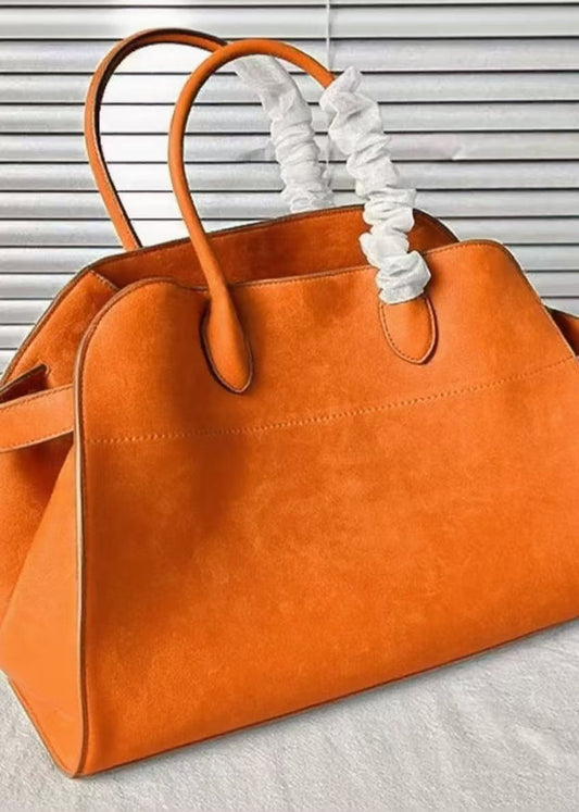Women's Suede Tote Bag Orange Large Capacity Interior Pockets - OutfitLondon