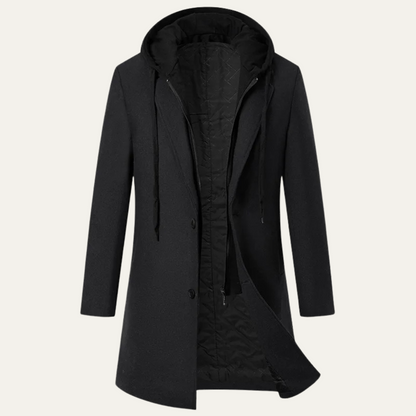 Warm Men's Quilted Wool Hooded Coat