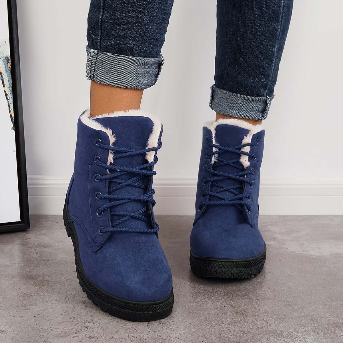 Comfort Warm Fur Flat Waterproof Snow Ankle Boots Cotton Lined Winter Booties