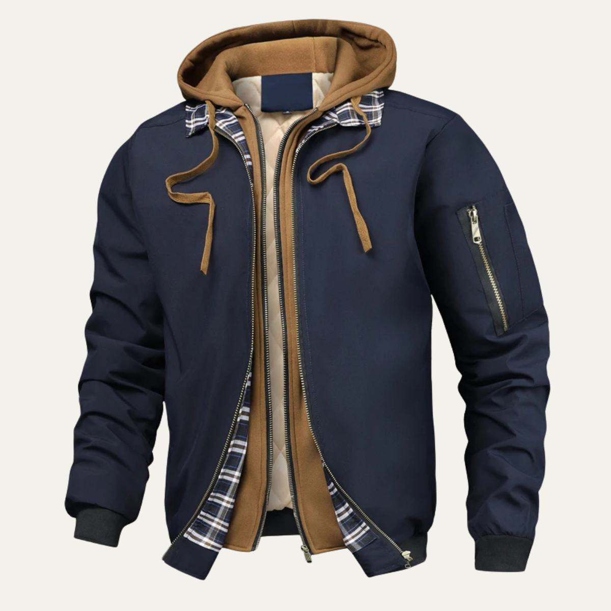 Relaxed Fit Padded Hoodie Bomber Jacket