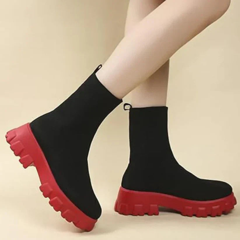 Chic Knit Low Heel Boots - OutfitLondon