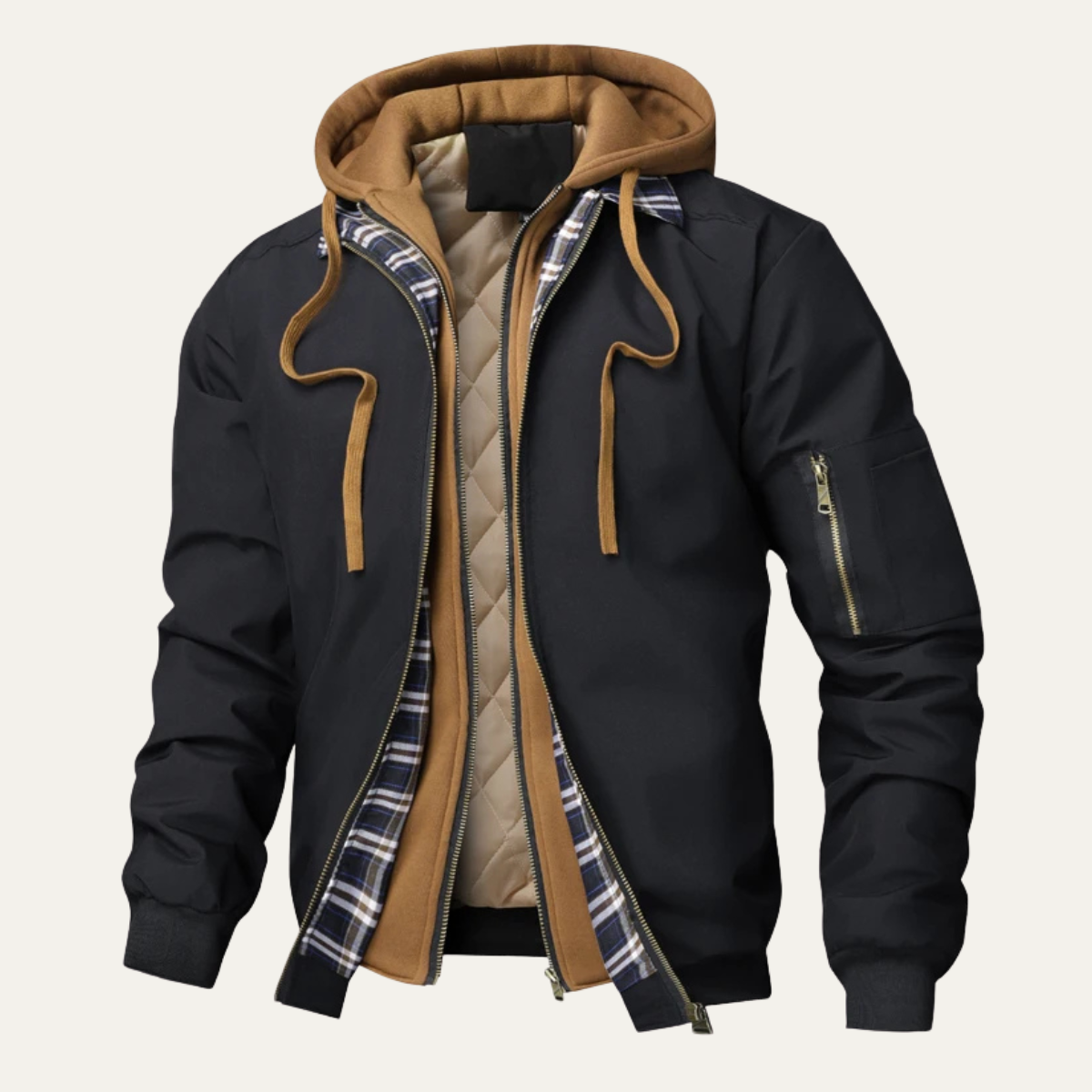 Relaxed Fit Padded Hoodie Bomber Jacket