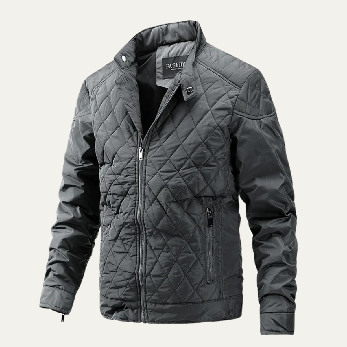 Slim Fit Men's Quilted Zip Jacket with High Collar