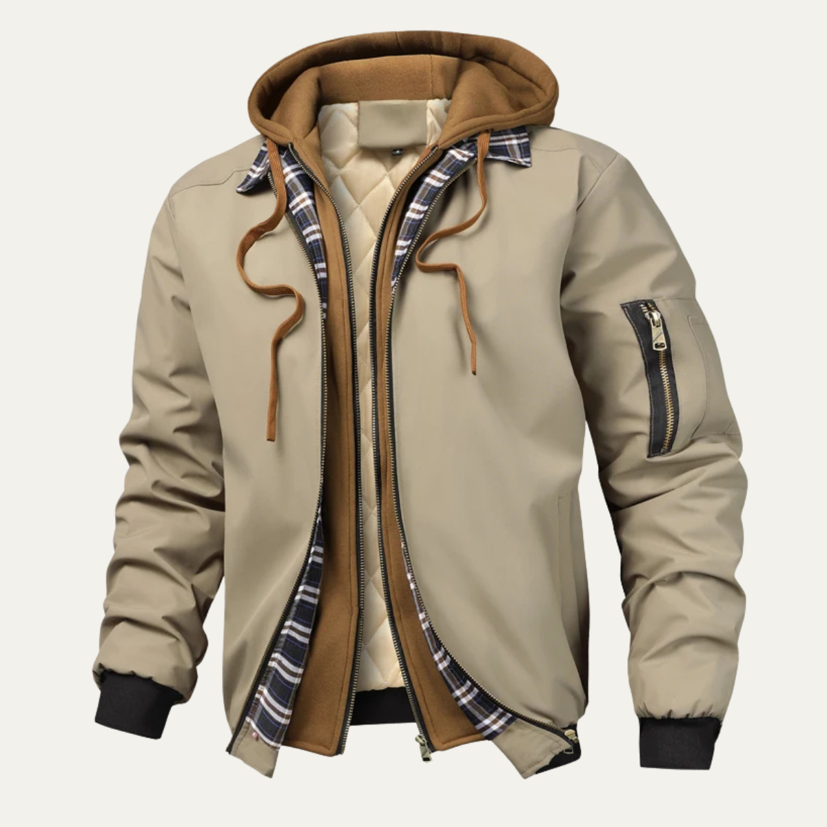 Relaxed Fit Padded Hoodie Bomber Jacket - OutfitLondon