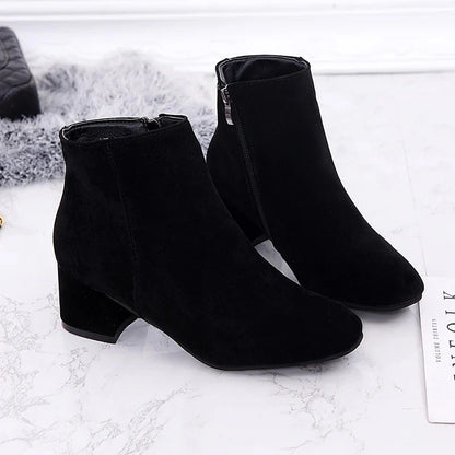 Suede Ankle Boots | Side Zip & Low Block Heel