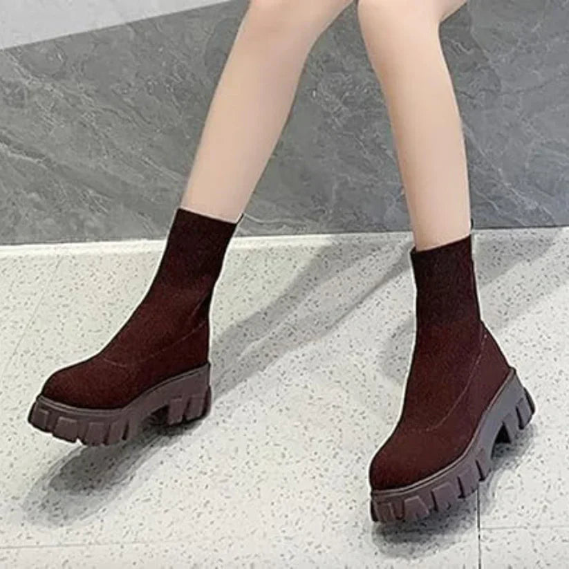 Chic Knit Low Heel Boots