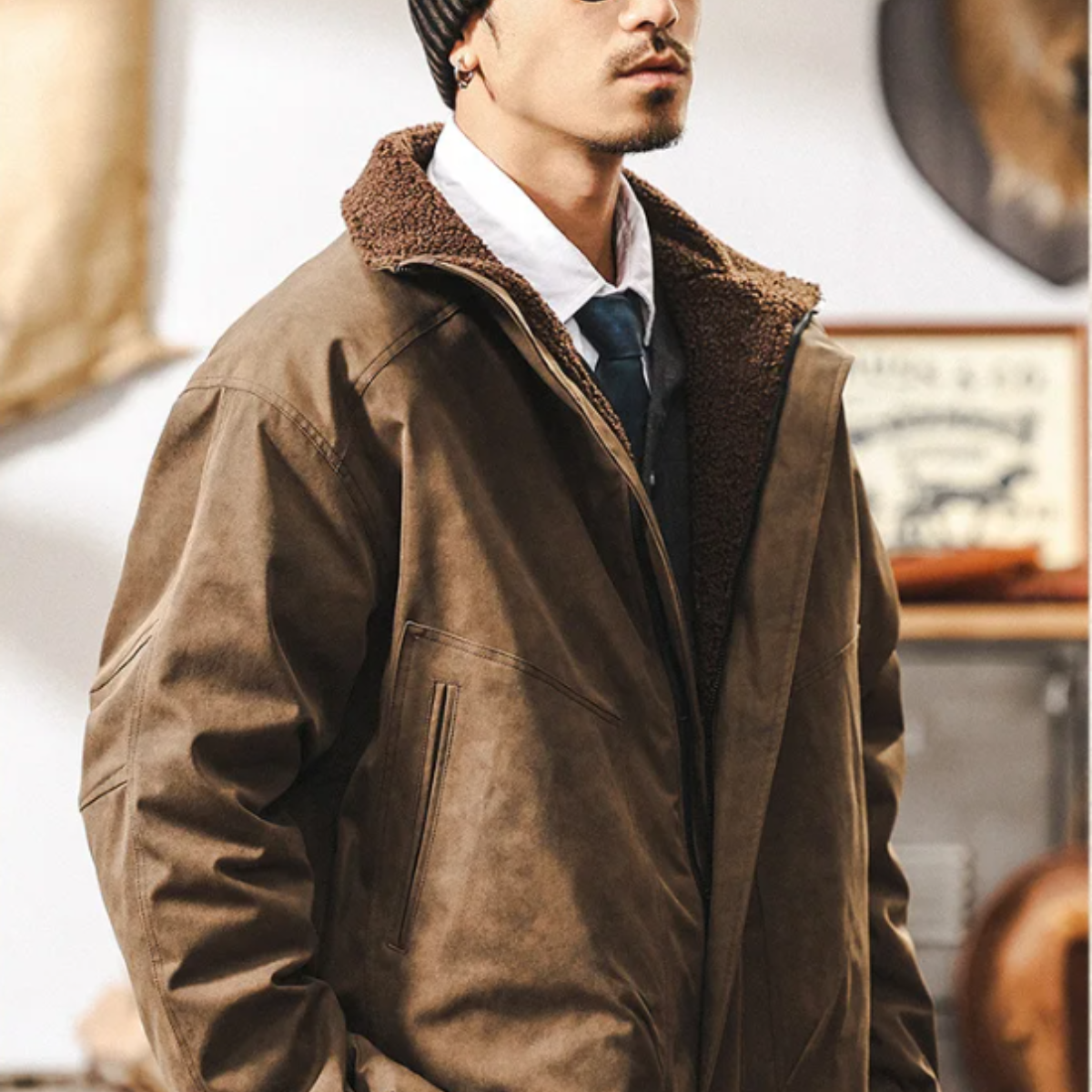 Luxury Mens Suede Inside Fleece Bomber Jacket