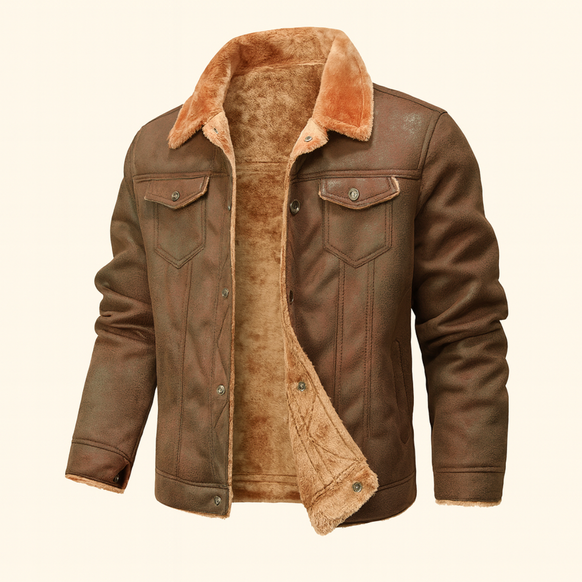 Classic Men's Faux Leather Shearling Coat - OutfitLondon