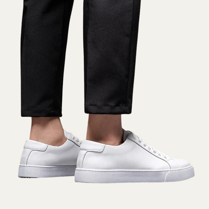 Classic Men's Low Top Leather Sneakers with Thick Sole