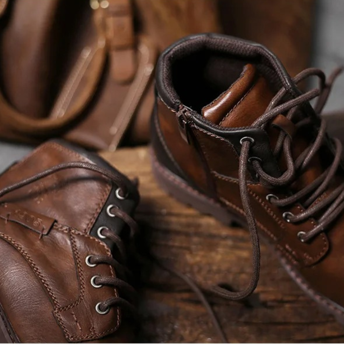 Brown Leather Ankle Boots for Men