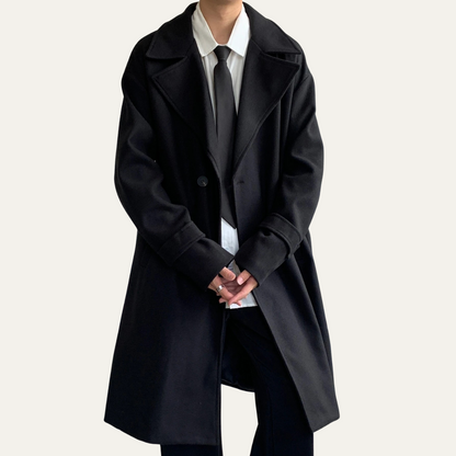Classic Mens Wool Overcoat with Waist Belt