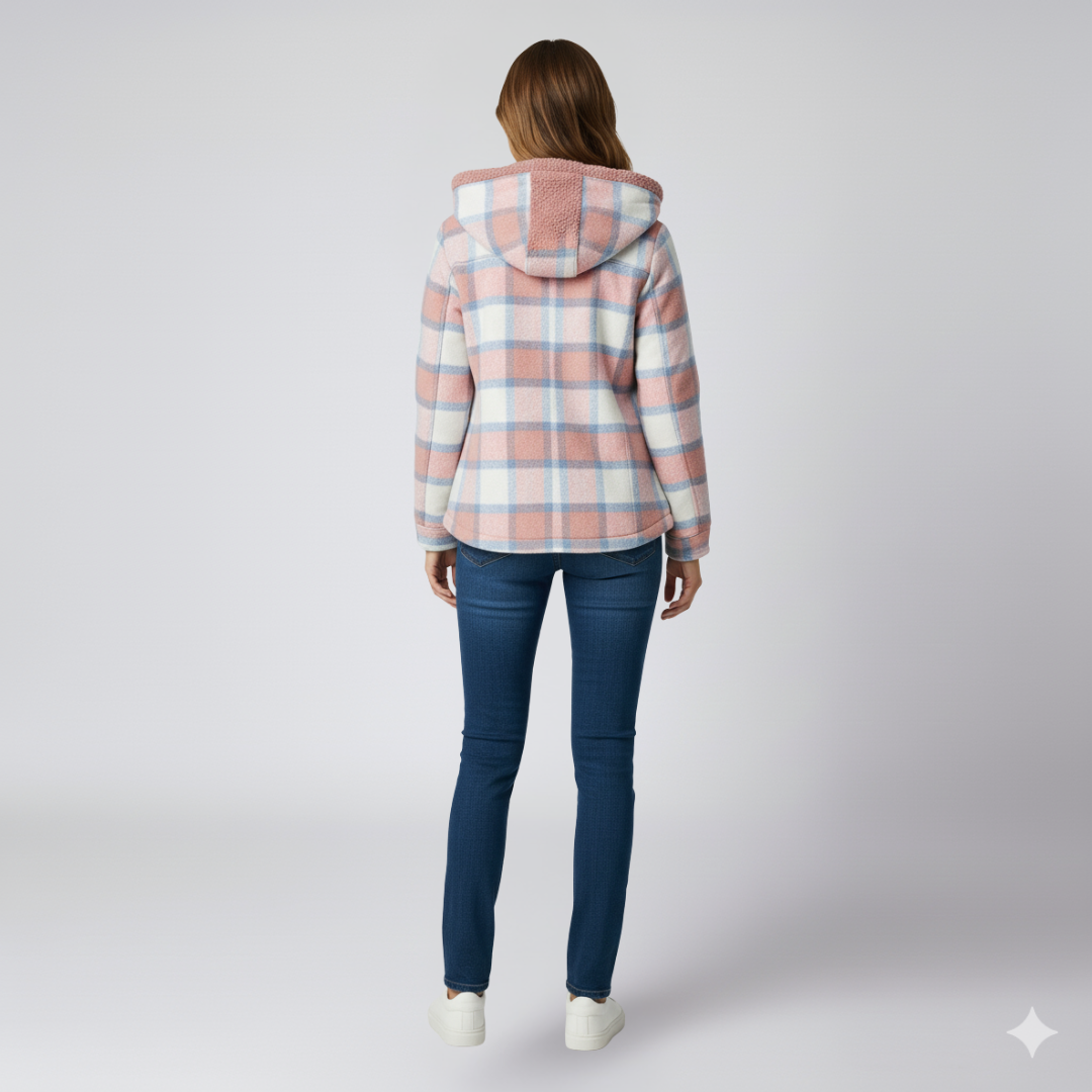 Warm Hooded Plaid Jacket for Women