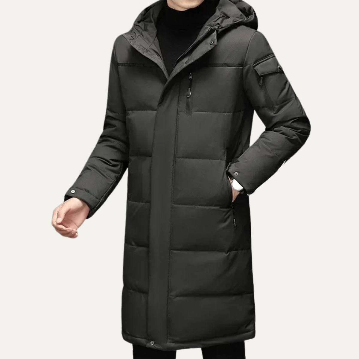 Warm Men's Black Parka Puffer Jacket with Hood
