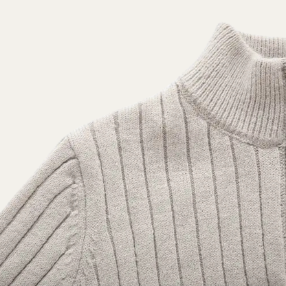Warm Crew Neck Ribbed Knit Half Zip Sweater