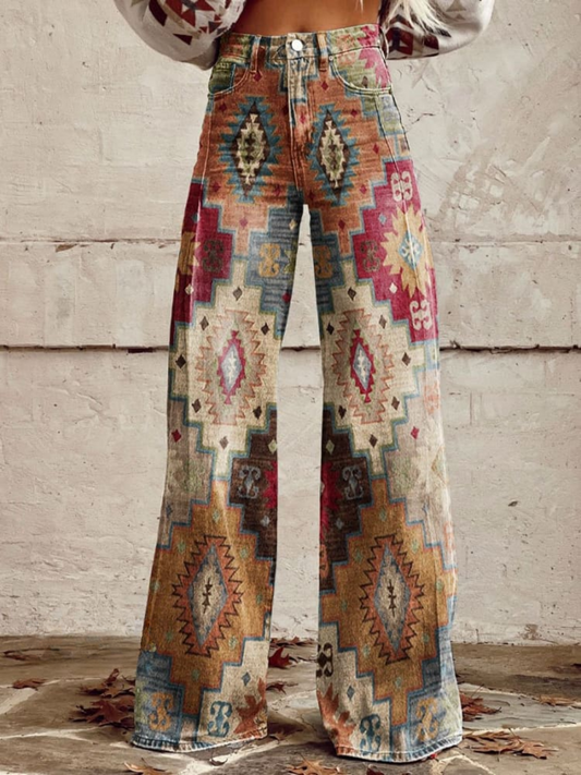 Boho Chic Flare Leg Women's Pants - OutfitLondon